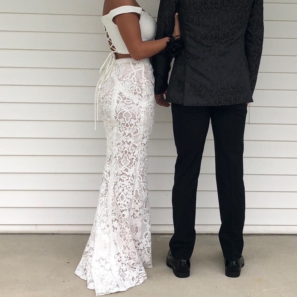 White Lace Corset Prom Dress